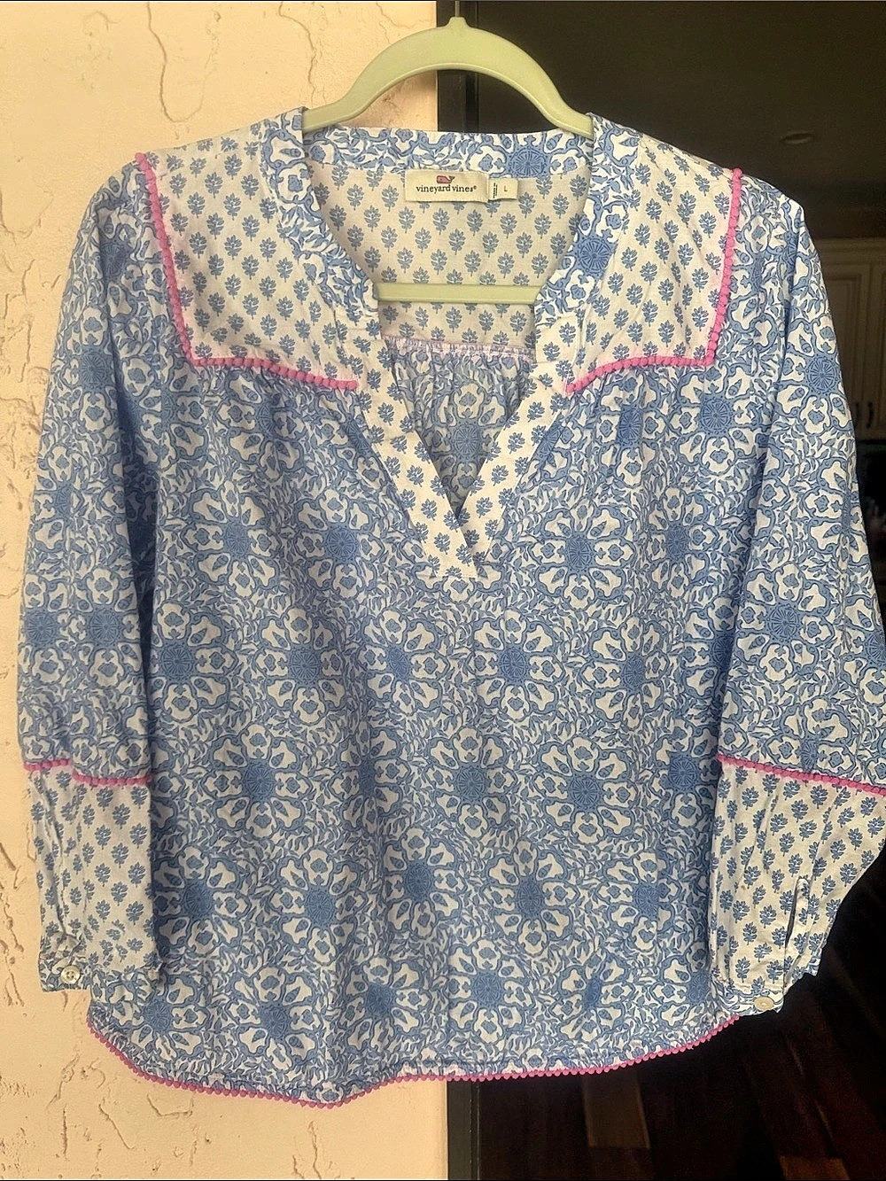 vineyard vines Floral Blouse in Blue & White Size Large